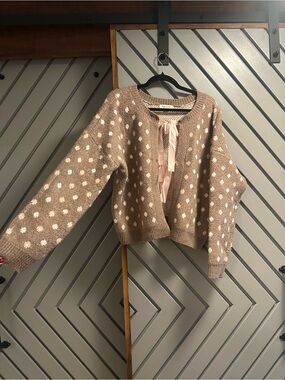 Francesca's Collections Blush Polka Dot Ribbon-Front Cardigan